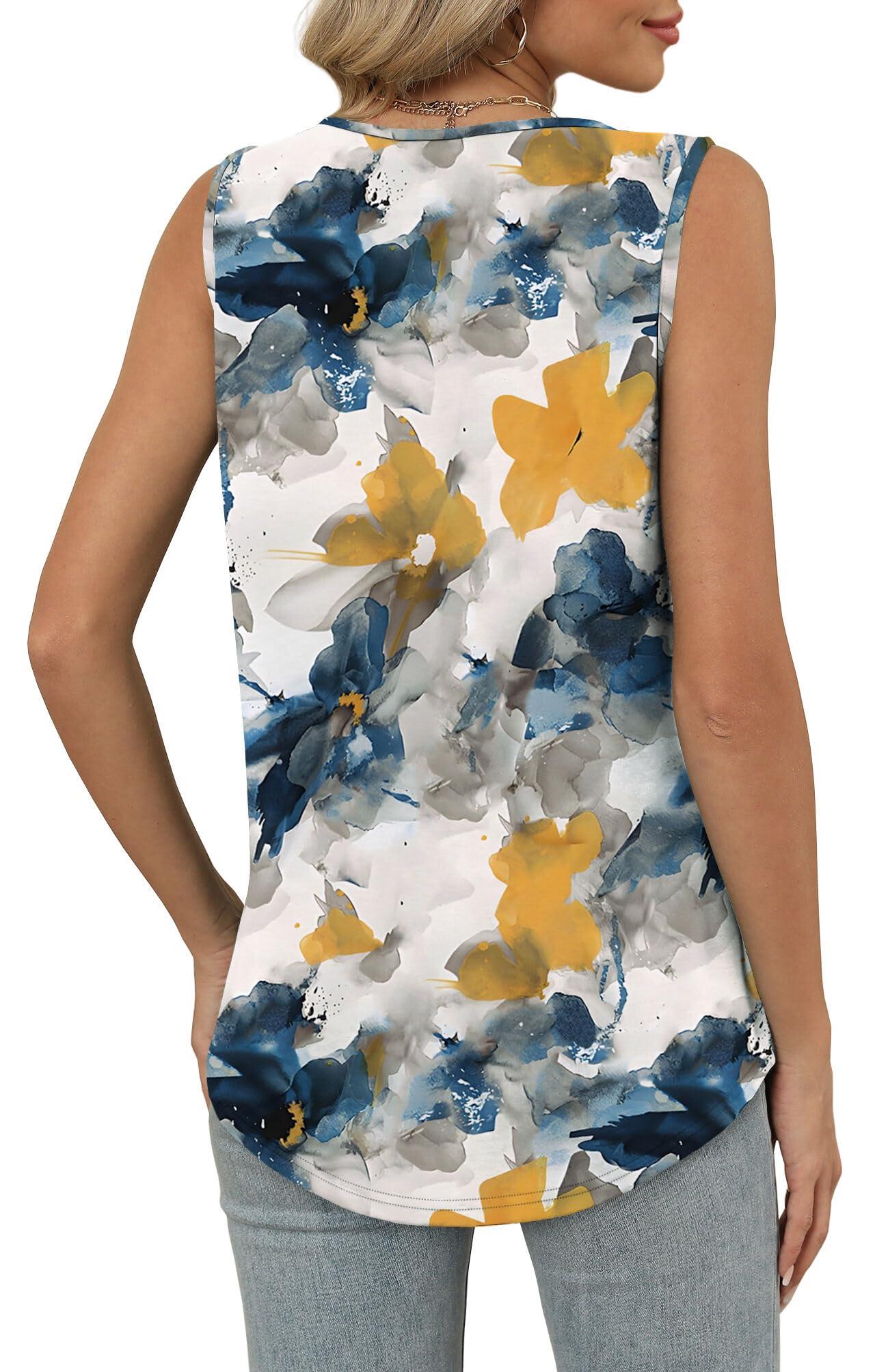 OFEEFAN Fashion Clothing Tank Top for Women Summer Clothes Sleeveless V Neck T Shirts Patterned-Flower M