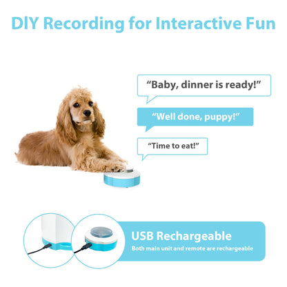 PETGEEK Automatic Dog Treat Dispenser, Puzzle Memory Training Activity Toy- IQ Training Dog Button Feeder, Remote Button Treat Dispenser for Dogs (Upgrade Blue)