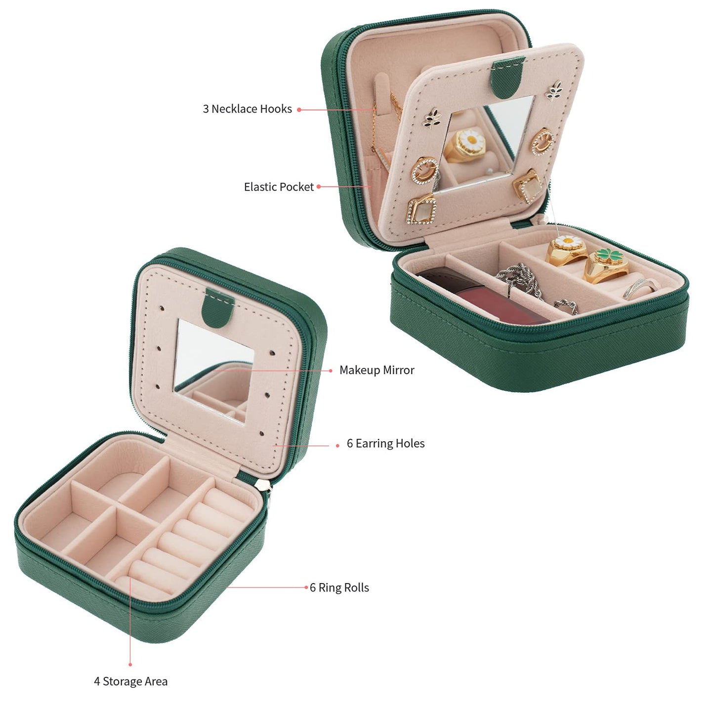 KElofoN Travel Jewelry Case and Organizer with Mirror - Gift for Women and Girls