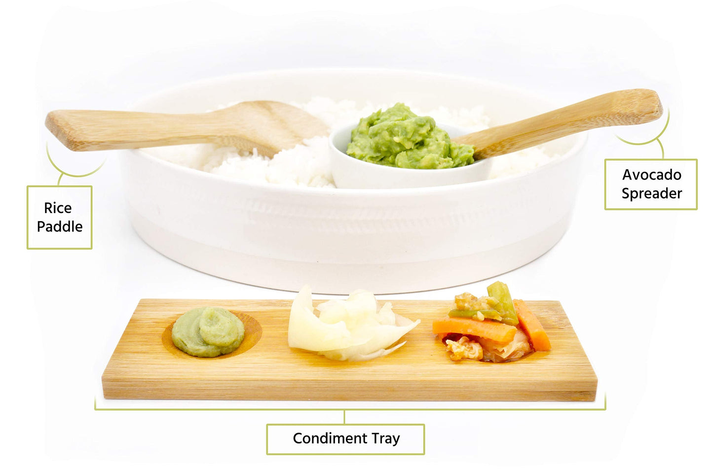 GROW YOUR PANTRY Sushi Making Kit With 2 Bamboo Sushi Rolling Mat, Rice Shaping Tool, Maki Maker, Maki Shaper, Condiment Tray, Chopsticks, and Rice Paddle - Sushi Making Kit for Beginners