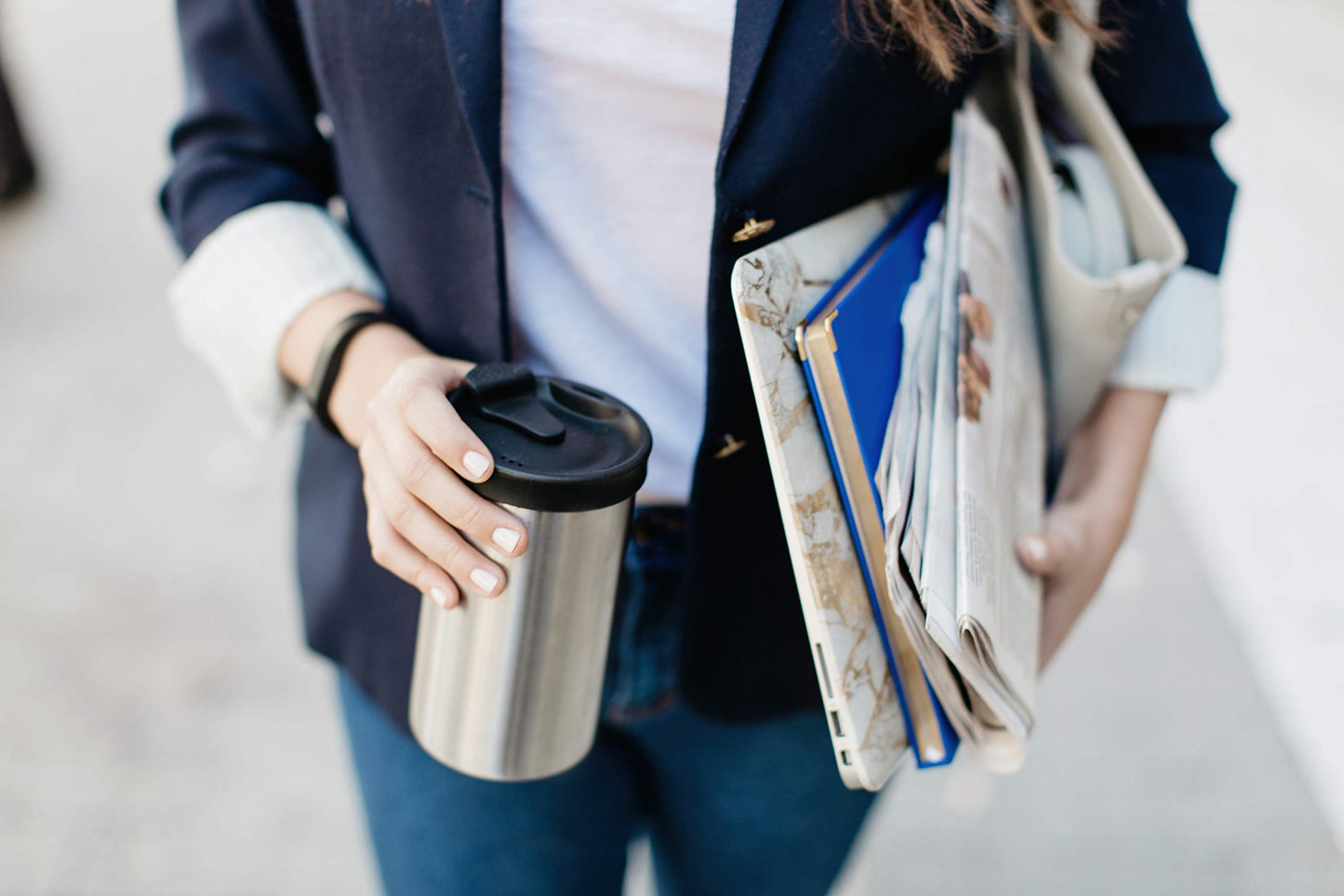 PRESSE by Bobble French Coffee Press And Insulated Stainless Steel Travel Tumbler for On-The-Go Brewing - 13 oz (Blue)
