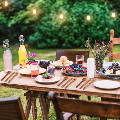 Geiserailie 12 Pcs Wooden Utensils for Eating Wooden Spoon Fork Knife Cutlery Set Kitchen Wood Dinner Flatware Tableware Set Includes Spoon, Fork, Knife (Teak Wood)