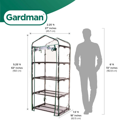 Gardman R687 4-Tier Mini Greenhouse, 27" Long x 18" Wide x 63" High Black