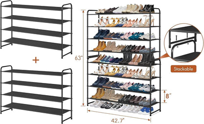 KIMBORA 4 Tier Long Shoe Rack for Closet Floor, Wide Shoe Shelf Storage Organizer 30-Pairs Stackable Sneaker Organizer for Closet, Bedroom (Black)