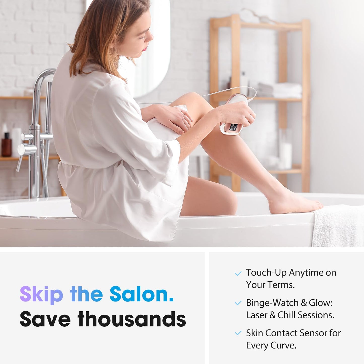 Oreeth IPL Laser Hair Removal Device for Women & Men - Home 45°F Ice-Cooling Contact for Painless & Long-Lasting Results, 86% Hair Reduction in 3 Weeks for Full Body & Bikini Line, Rose Gold