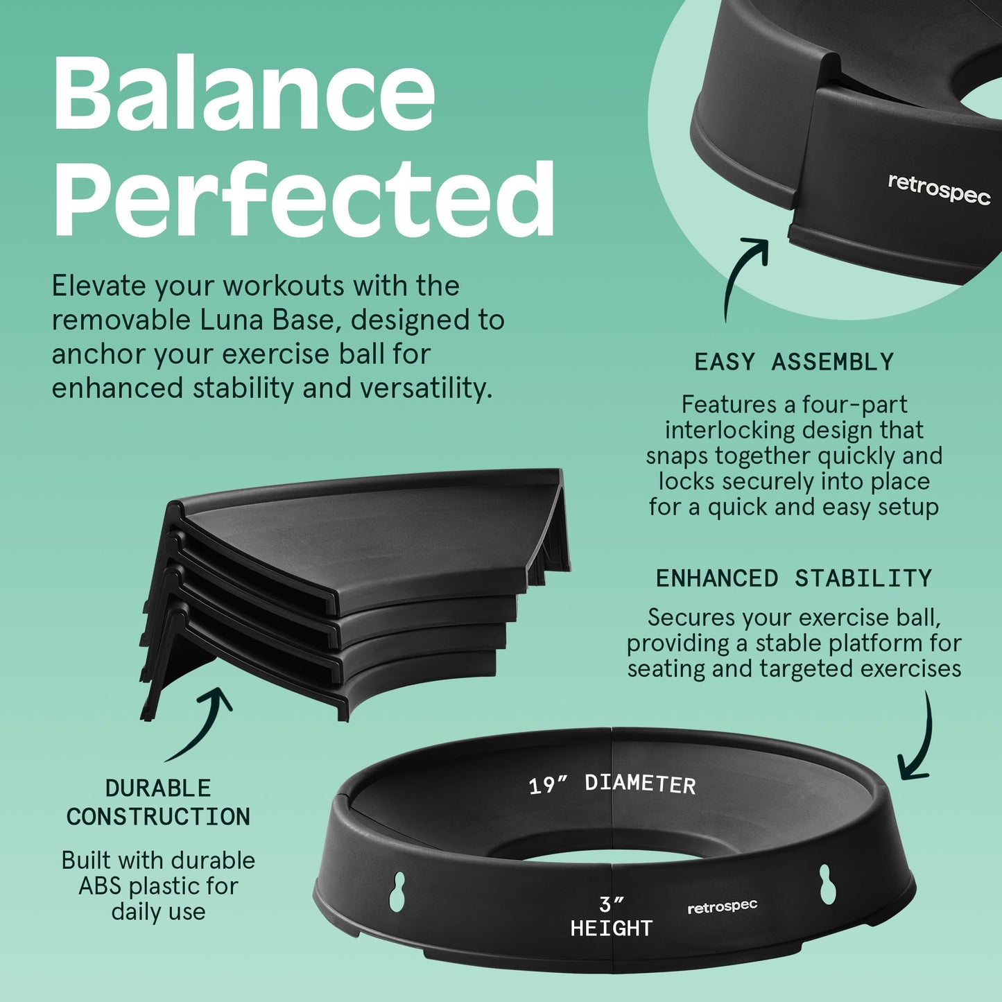 Retrospec Luna Exercise Ball with Pump - Anti-Burst Fitness Equipment for Yoga, Core Training & Stability - Home Gym Swiss Ball for Office & Pregnancy