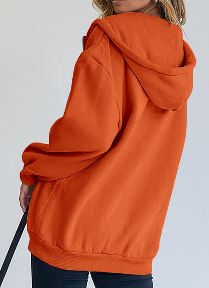 PRETTYGARDEN Women's 2025 Zip Up Y2K Hoodies Casual Long Sleeve Sweatshirts Fall Spring Track Jackets with Pockets (Orange,X-Large)