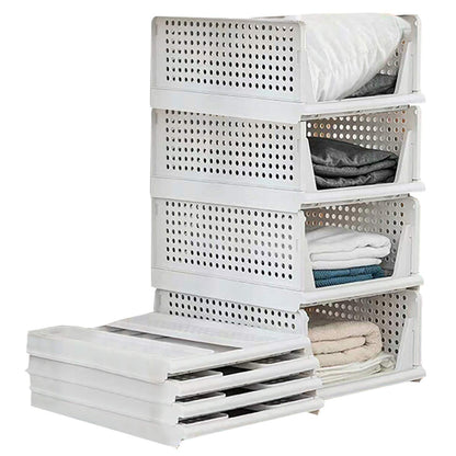 jocabo Folding Wardrobe Storage Box 4-Pack Plastic Drawer Organizer Stackable Shelf Baskets Cloth Closet Containers Bin Cubes,Home Office Bedroom Laundry Fold Pull Out Dividers for Clothes,Toys White