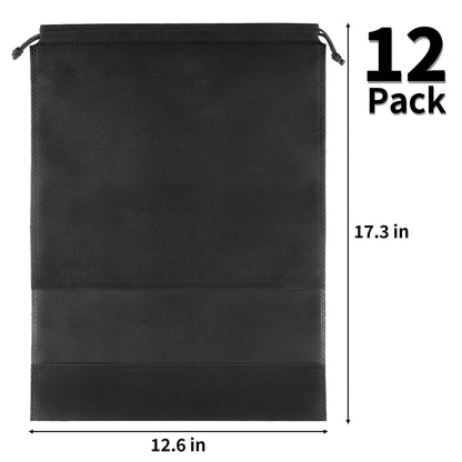 12 Pack Large Shoe Bags for Packing with Clear Window, Dustproof Drawstring Travel Shoe Storage Bags for Men & Women, Black