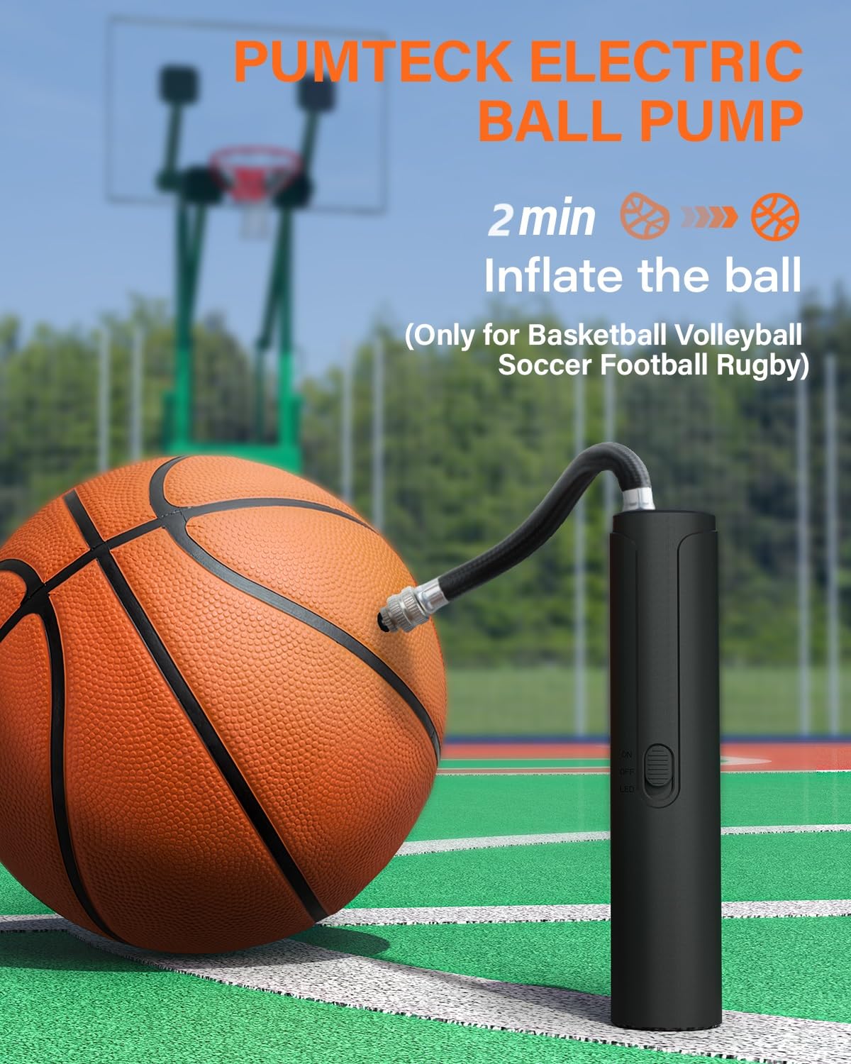 Pumteck Electric Air Ball Pump: Portable Fast Inflation Pump with LED Light for All Sports Balls Basketball Soccer Football Volleyball Exercise Accessories with 2 Needles and Storage Bag