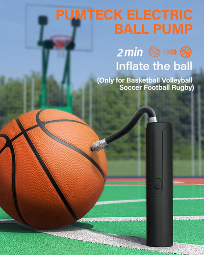 Pumteck Electric Air Ball Pump: Portable Fast Inflation Pump with LED Light for All Sports Balls Basketball Soccer Football Volleyball Exercise Accessories with 2 Needles and Storage Bag