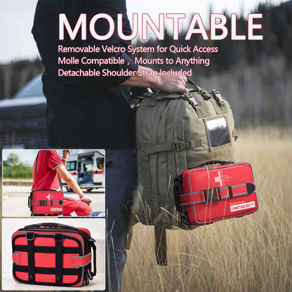 Advanced Comprehensive First Aid Kit with Well Organized Labelled Compartments Removable MOLLE System First Aid Trauma Kits for Car, Home,Camping, Office and etc.-401 Piece