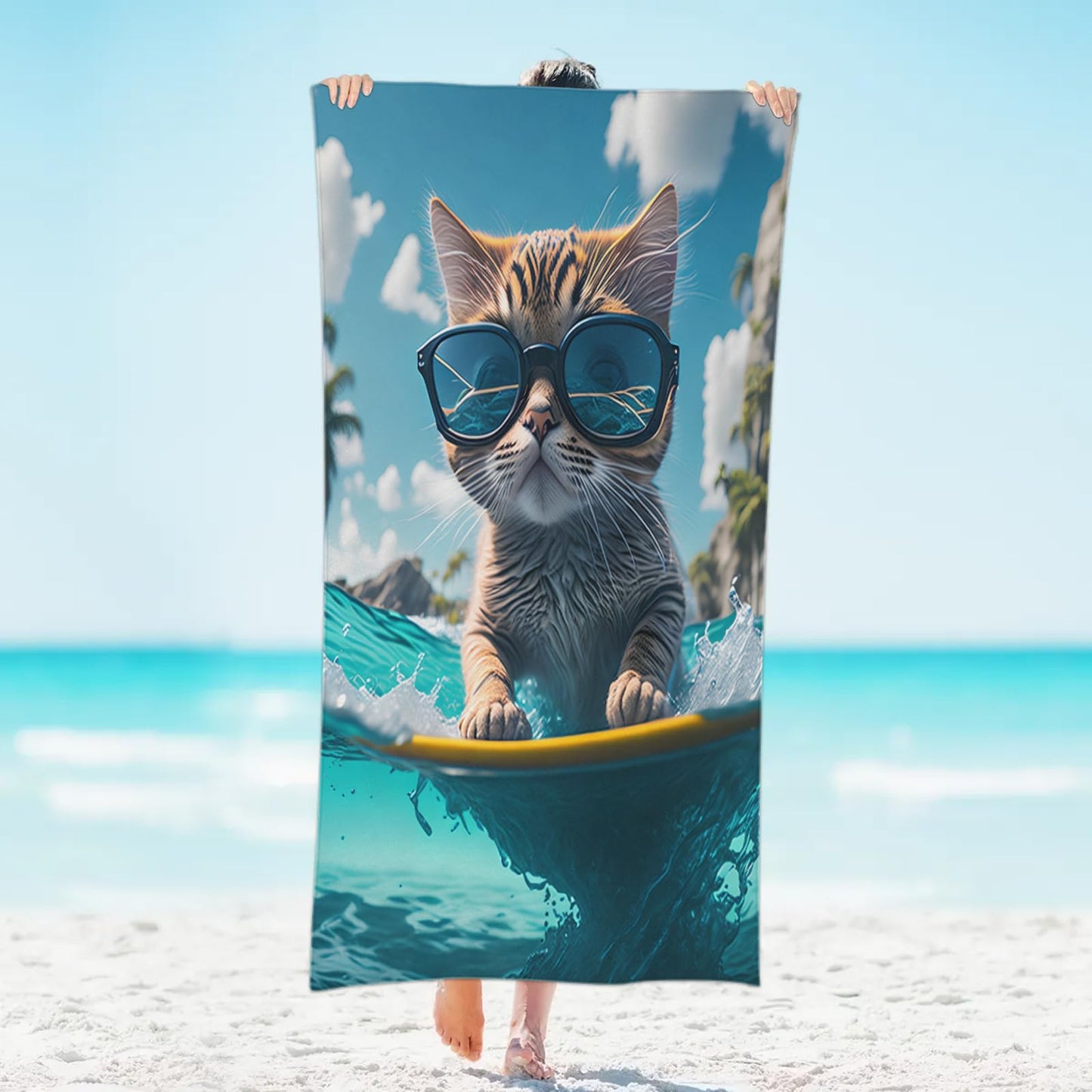 ModaQua Cat Sunglasses Swim Beach Towel, Large Microfiber Quick Dry Lightweight Pool Bath Towels Sand Free Beach Blanket for Summer Cruise Yoga Camping Travel Vacation Essentials 31 x 61 in