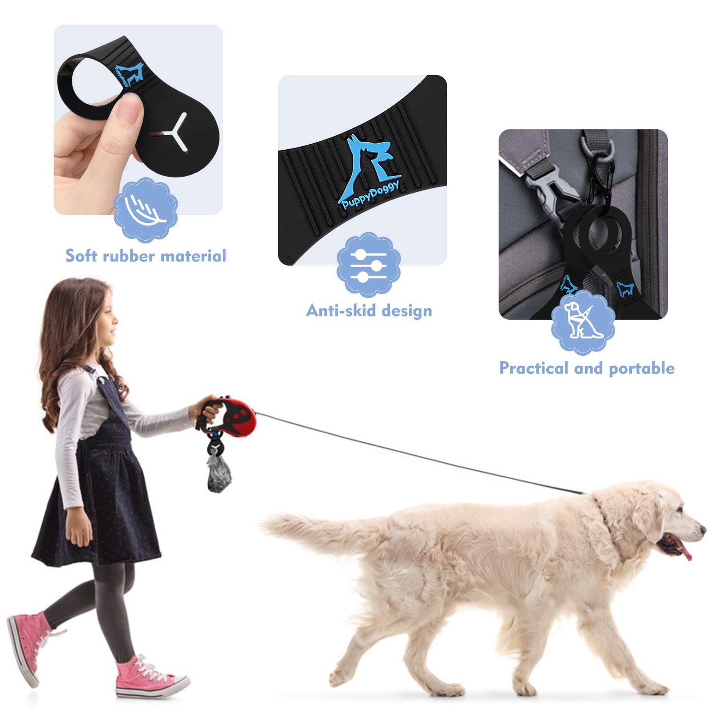PuppyDoggy 2 Pieces Dog Poop Bag Holder for Leash Waste Bag Carrier Dog Poop Bag Dispenser for Walking Running Bicycle Accessory (Black + Red)
