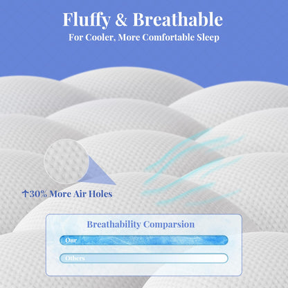 OhGeni Cooling 4 inch Dual Layer Queen Mattress Topper, 2 inch Gel Memory Foam, 2 inch Down Alternative Pillow Top Pad, Mattresses Cover for Bed, Medium Support, Fits 6”-19” Deep Pocket