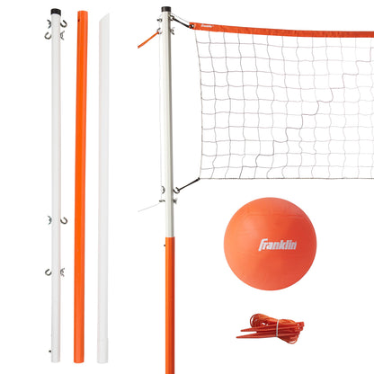 Franklin Sports Volleyball Set, Includes 1 Net with Stakes, ball and Pump with Needle, Starter ,Orange