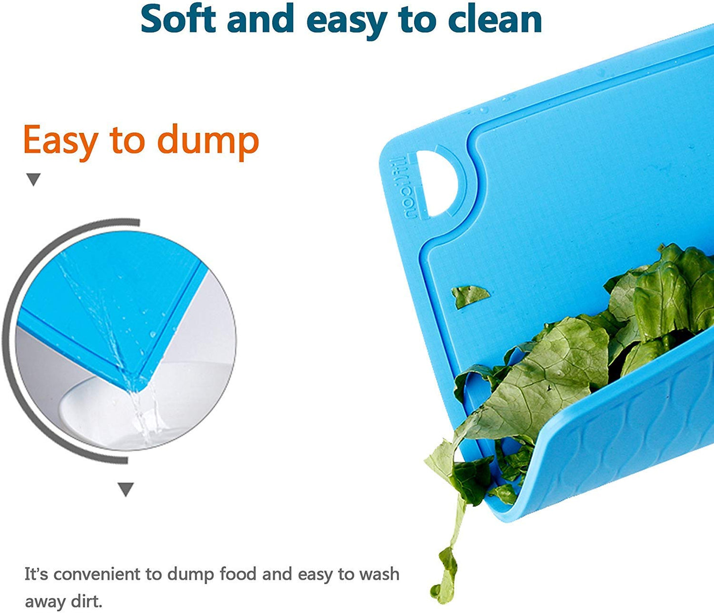 Liflicon Silicone Thick Cutting Boards Mats Set of 3pcs Foldable & Flexible Design Juice Grooves Easy Grip Handle Dishwasher Safe for Kitchen,BPA free Chif-Blue