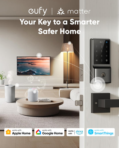 eufy Security Smart Lock C34, Keyless Entry Door Lock with Apple Home Ecosystem, Built-in Wi-Fi Deadbolt for Front Door or Back, Supports Matter, Alexa, Google Home, SmartThings