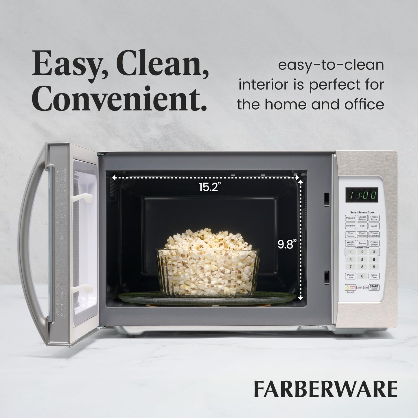 Farberware Countertop Microwave 1100 Watts, 1.3 cu ft - Smart Sensor Microwave Oven With LED Lighting and Child Lock - Perfect for Apartments and Dorms - Easy Clean Retro White, Platinum