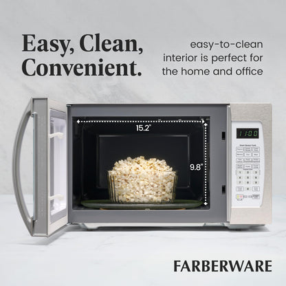 Farberware Countertop Microwave 1100 Watts, 1.3 cu ft - Smart Sensor Microwave Oven With LED Lighting and Child Lock - Perfect for Apartments and Dorms - Easy Clean Retro White, Platinum