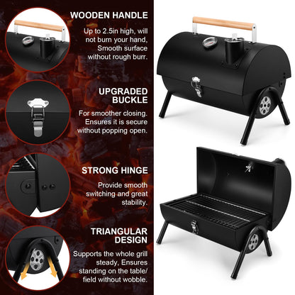 Joyfair Portable Charcoal Grill with Thermometer, Small Tabletop Barbecue Grill for Outdoor Camping Backyard Party BBQ Cooking, Extra Thick Steel & Heavy Duty, Innovative Design & Easy Assembly