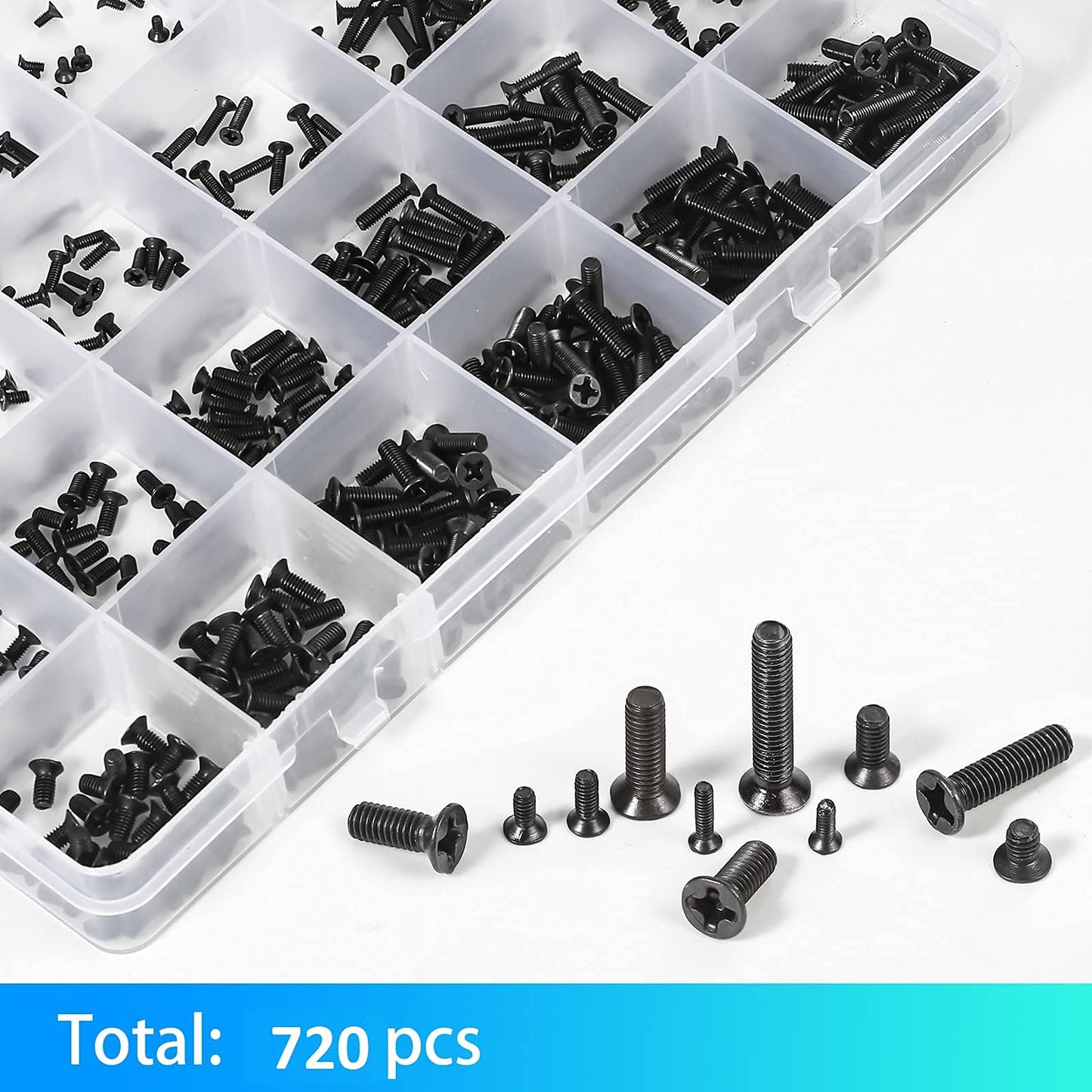 MEIYYJ 720pcs Laptop Notebook Screws Set,Replacement Computer Screws Kit,M1.4,M1.7,M2,M2.5,M3 countersunk Flat Head Phillips Mini Screw Set for Electronic Repair.