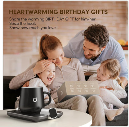 iKago Coffee Mug Warmer Set, Temperature Control Smart Heated Mug for Desk, Electric Coffee Warmer with Auto Shut Off & Real-Time Temp Display, Gifts for Men Women, 15oz, Black