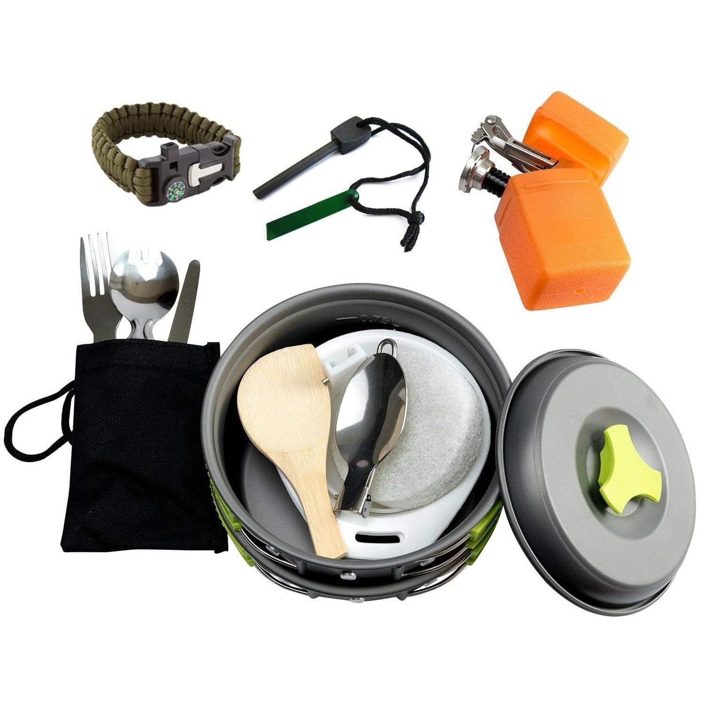 MalloMe Camping Cookware 18pc Mess Kit w/Backpacking Stove – Camping Cooking Set for Backpacking Gear - Camping Pots and Pans Set w/Camping Pot Pan Stove Utensils Camp Kitchen Equipment Accessories