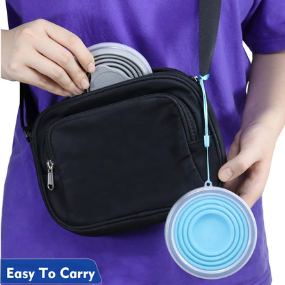 Nanaborn Silicone Collapsible Cups for Camping Travel, Small Portable Drinking Cup with Lids Reusable for Outdoor Hiking 270ml (Blue/Gray, 2 Pack)