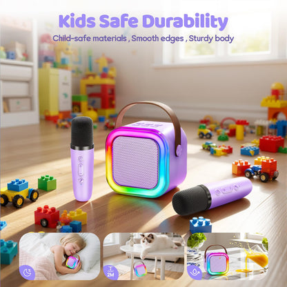 IROO Mini Karaoke Machine for Kids, 2025 TOP Toys Birthday Gifts Ideas for Girls Ages 4, 5, 6, 7, 8, 9, 10, 12+ Years Old, Portable MP3 Player with 2 Wireless Mics for Party