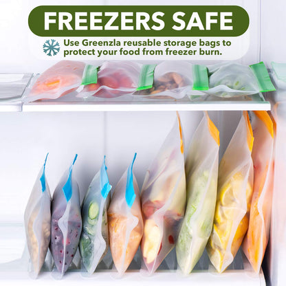 GREENZLA Eco-Friendly Reusable Freezer Bags, 24-Pack Extra Thick and Leakproof Resealable Gallon Bags for Safe Food Storage, Marinating, Snacks, and Meal Prep, Reusable, Non-Toxic, and Freezer Safety