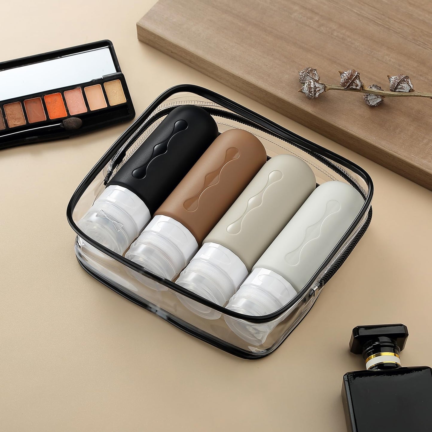 Gemice Travel Bottles for Toiletries, Tsa Approved Travel 3oz Size Containers with Clear Bag, BPA Free Leak Proof Travel Tubs Refillable Liquid Travel Accessories for Cometic Shampoo Lotion (4 Pack)