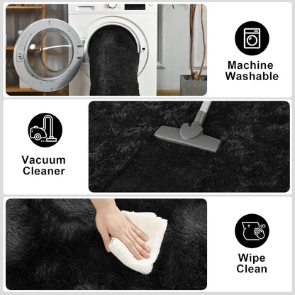 Merelax Soft Area Rug for Livingroom Bedroom, Machine Washable 4x6 Black Rugs Fluffy Shaggy Bedside Rug, Non Slip Indoor Carpet for Nursery Kids Room Home Decor Aesthetic