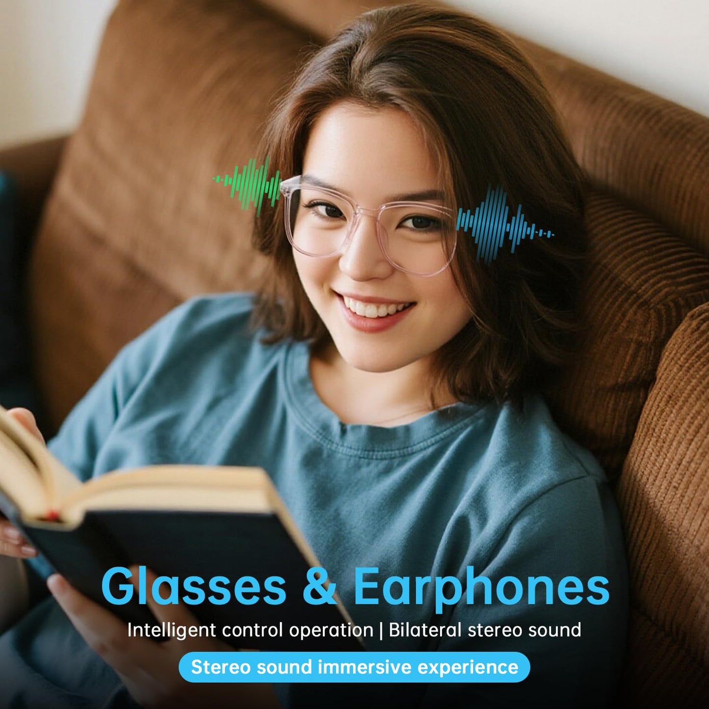 GenXenon Smart Glasses for Women, Clear Frame Blue Light Glasses, Magnetic Charging, Open-Ear Design, Voice Assistant, Bluetooth Glasses with Speakers, Audio Eyeglasses for Working Gaming (GS03-C)