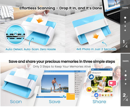 Plustek Photo Scanner ePhoto Z300, Scans 4x6 inch Photos in 2 Seconds, Auto crop and deskew with CCD Sensor, Supports Mac and PC