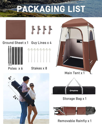 KingCamp Oversize Space Privacy Camping Outdoor Shower Enclosure Portable Shower Tent for Camping 1 Room Brown Changing Tent Dressing Room