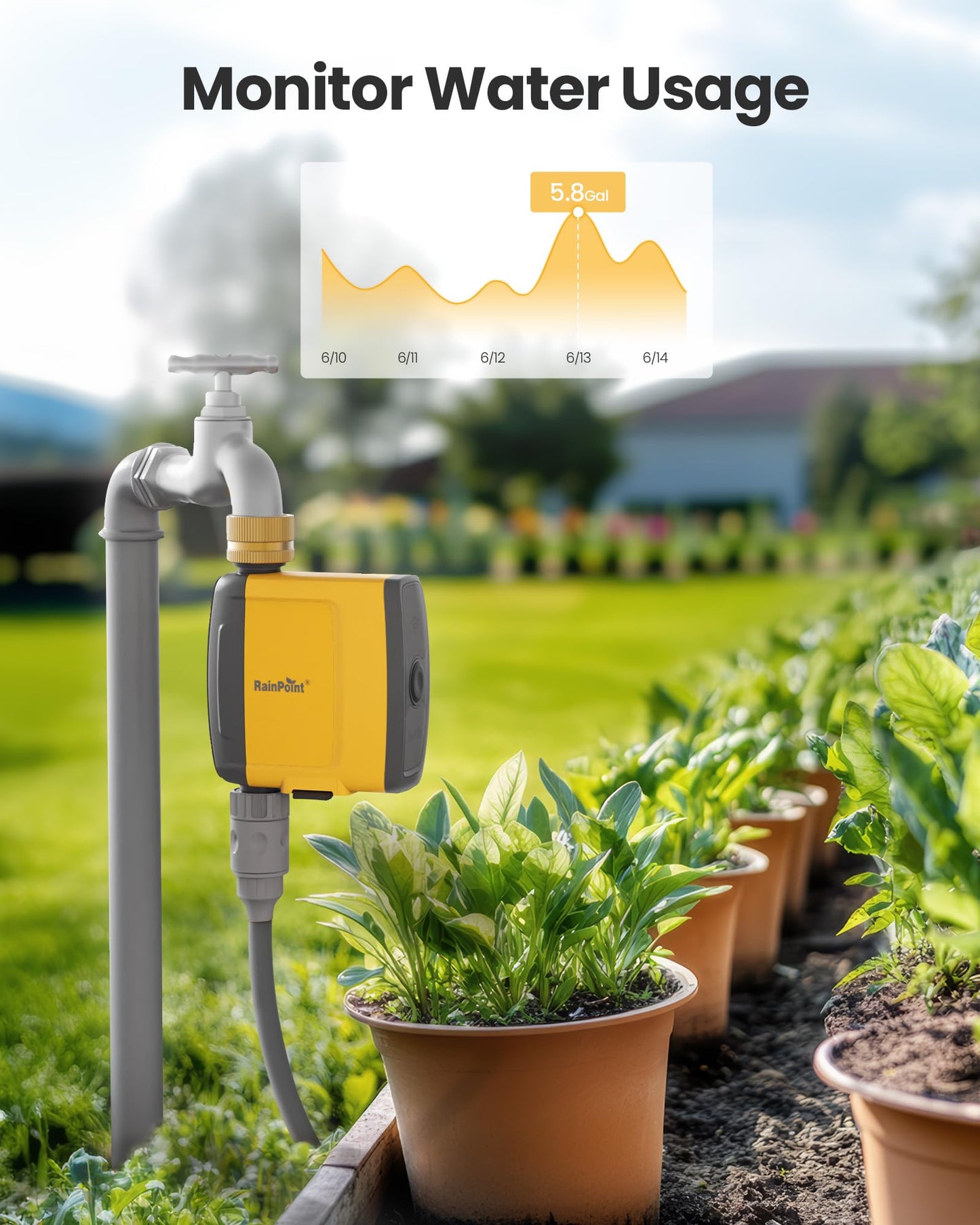 RAINPOINT WiFi Water Timer, Smart Hose Timer WiFi Irrigation Controller, Wireless Watering System Valve, APP & Voice Control, Weather-Based Automatic Rain Delay, Brass Inlet