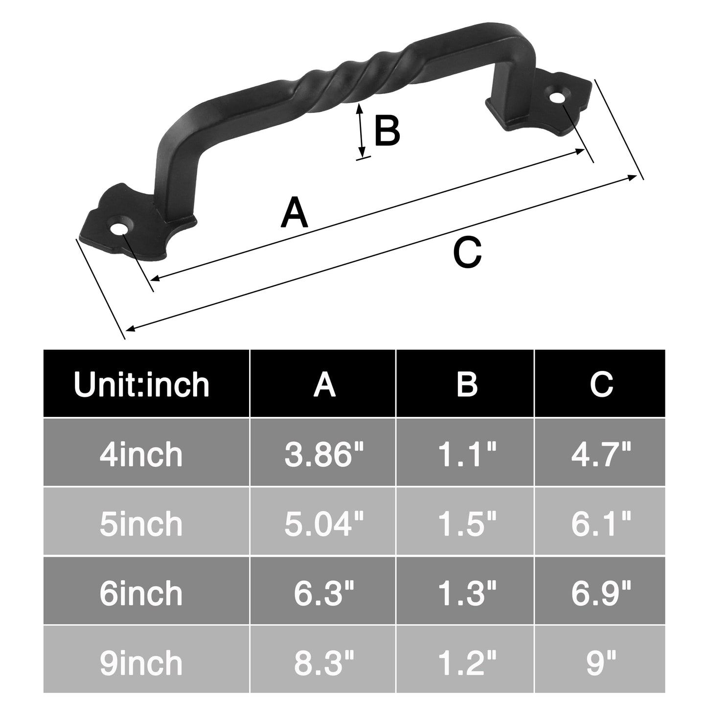 OVOV 4 Pack Barn Door Pull Handle Hardware for Wooden Garden Gate Shed Cabinet Door (4Pcs 6inch)