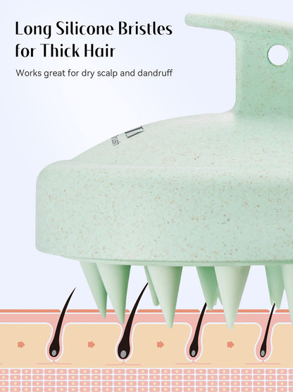 HEETA Scalp Massager Hair Growth, Soft Silicone Scalp Scrubber Shampoo Brush for Exfoliation, Dandruff Removal & Head Massage Stress Relax, Wet & Dry Use for Thick, Thin Hair Care, Wheat Straw Green