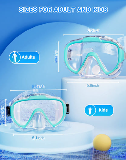 Norabidea Swim Goggles Adult Kids, Anti Fog Swimming Goggles with Nose Cover ,No Leaking Clear Snorkel Dive Mask 180 Wide View Men Women Youth Boys Girls