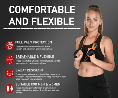 FITNESS FORCE Workout Gloves for Men & Women Partial Weight Lifting Gloves Non-Slip Gym Gloves Lifting Grip Calluses Guard Fingerless Exercise Gloves with Full Palm Protection (Black, Medium)