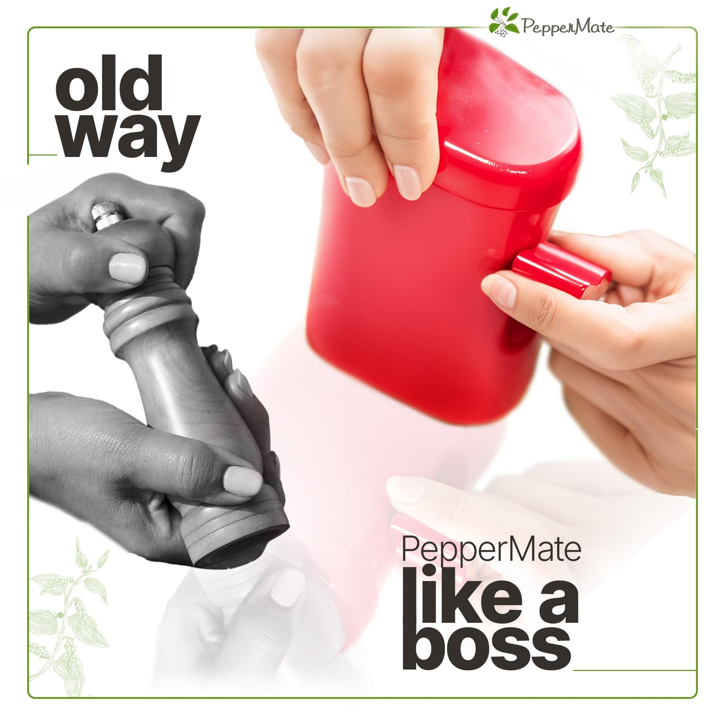 PepperMate Traditional Black Pepper Grinder Mill - Manual, High-Efficiency Salt and Pepper Grinder - Durable, Adjustable Coarseness Pepper Mill Grinder - Easy to Use