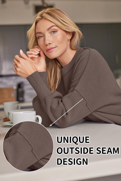 LILLUSORY Women's Oversized Batwing Sweaters 2025 Fall Outfits Trendy Crewneck Knit Side Slit Fashion Pullover Tops Nutmeg L