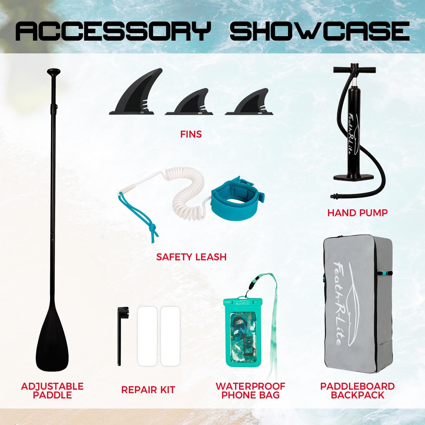 FEATH-R-LITE Inflatable Paddle Board Stand Up Paddleboards for Adults SUP with Premium Accessories Pump, Adjustable Paddle, Leash, Three Fins, Backpack (Red Koi)