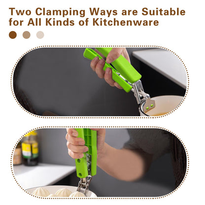 2 Pack Hot Plate Gripper Clips Holder Tongs for Moving Hot Plate Bowls Pizza Pan Air Fryer Microwave Oven with Food Out, Green