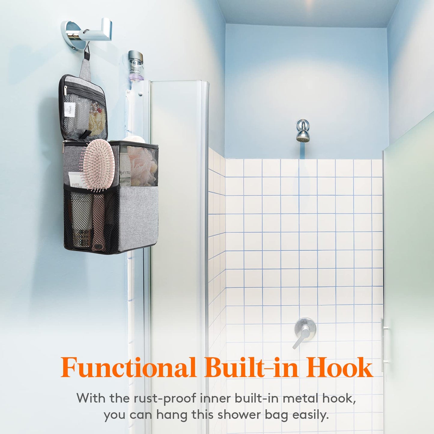 Lifewit Mesh Shower Caddy Bag Portable College Dorm Room Essentials Caddy Tote Basket for Bathroom, Gym, Travel, Camping Quick Dry Hanging Shower Organizer Toiletry Bag for Women Wen, Large, Gray