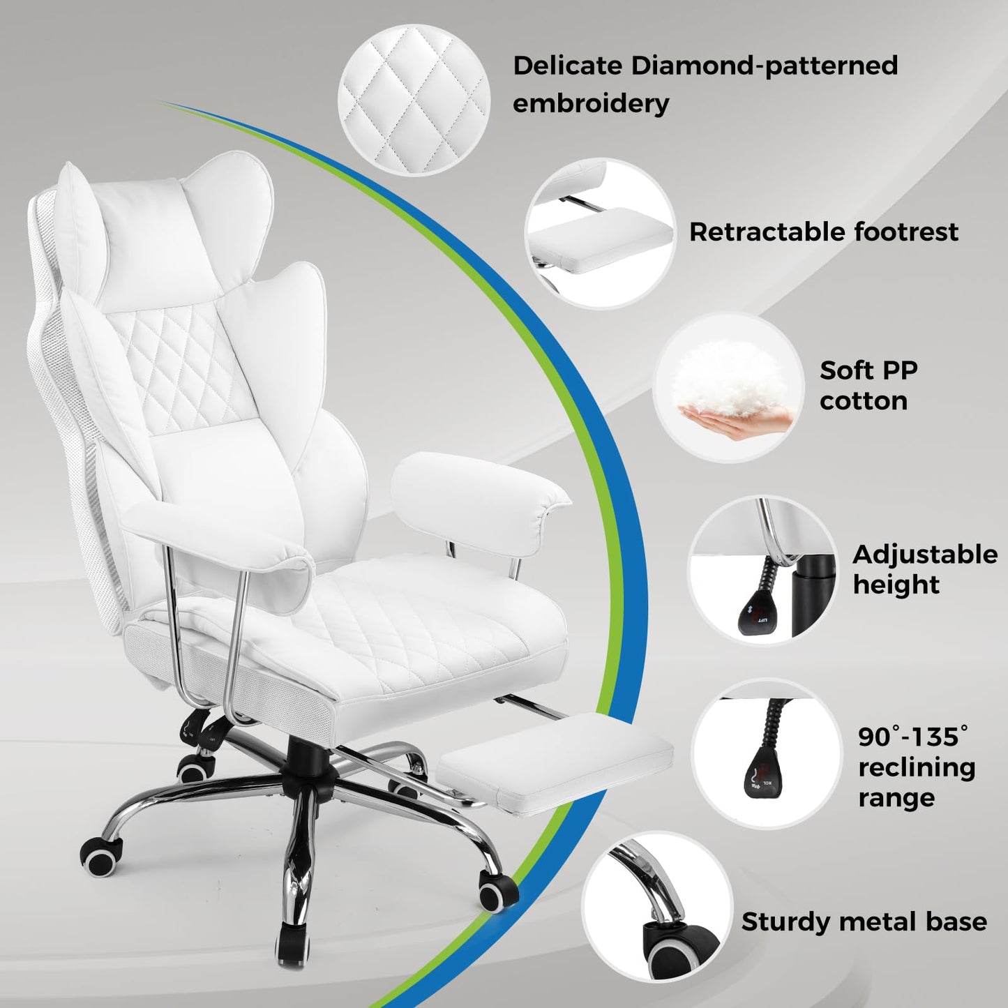 GTRACING Gaming Chair,Office Chair with Pocket Spring Lumbar Support, Ergonomic Comfortable Wide Office Desk Computer Chair with Outward Fixed Soft Armrests and Footrest,(PU Leather, White)