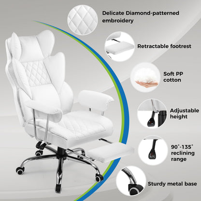 GTRACING Gaming Chair,Office Chair with Pocket Spring Lumbar Support, Ergonomic Comfortable Wide Office Desk Computer Chair with Outward Fixed Soft Armrests and Footrest,(PU Leather, White)