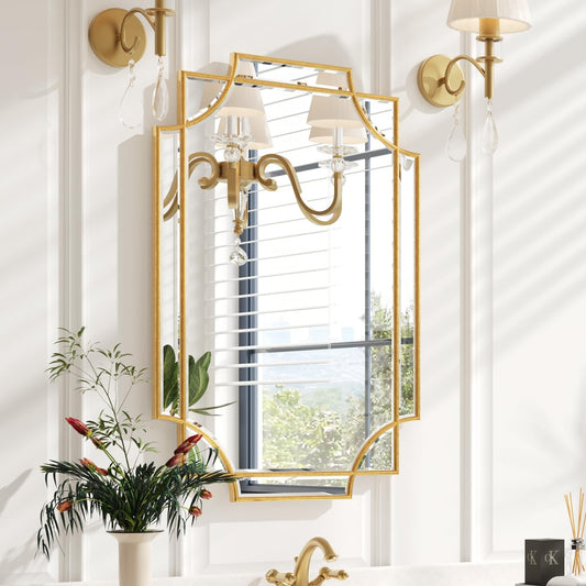 Kelly Miller Gold Bathroom Mirror for Wall, 20"x30" Gold Wall Mirror Vanity Mirror Decorative Mirror Wall Decor Beveled Mirror for Master Bath Half Bath Living Room Bedroom Fireplace Mantle Entryway