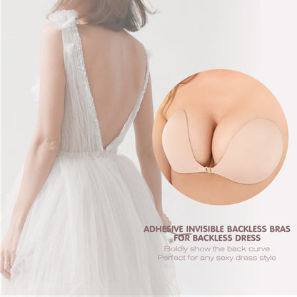 MINIYA 2025 Push Up Sticky Bra, 2 Pack Reusable Adhesive Invisible Backless Strapless Bra (US, Cup Band, A, Nude+Black)